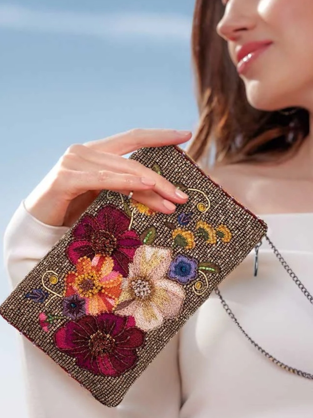 Mary Frances Budding Romance Beaded Crossbody Bag